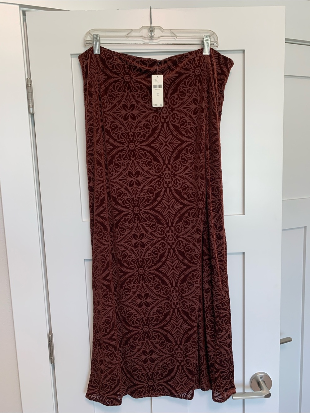 Anthropologie Brown Velvet-Pattern Maxi Skirt